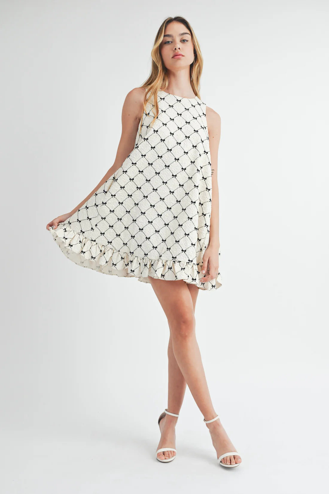 Black & Cream Ruffle Bow Dress