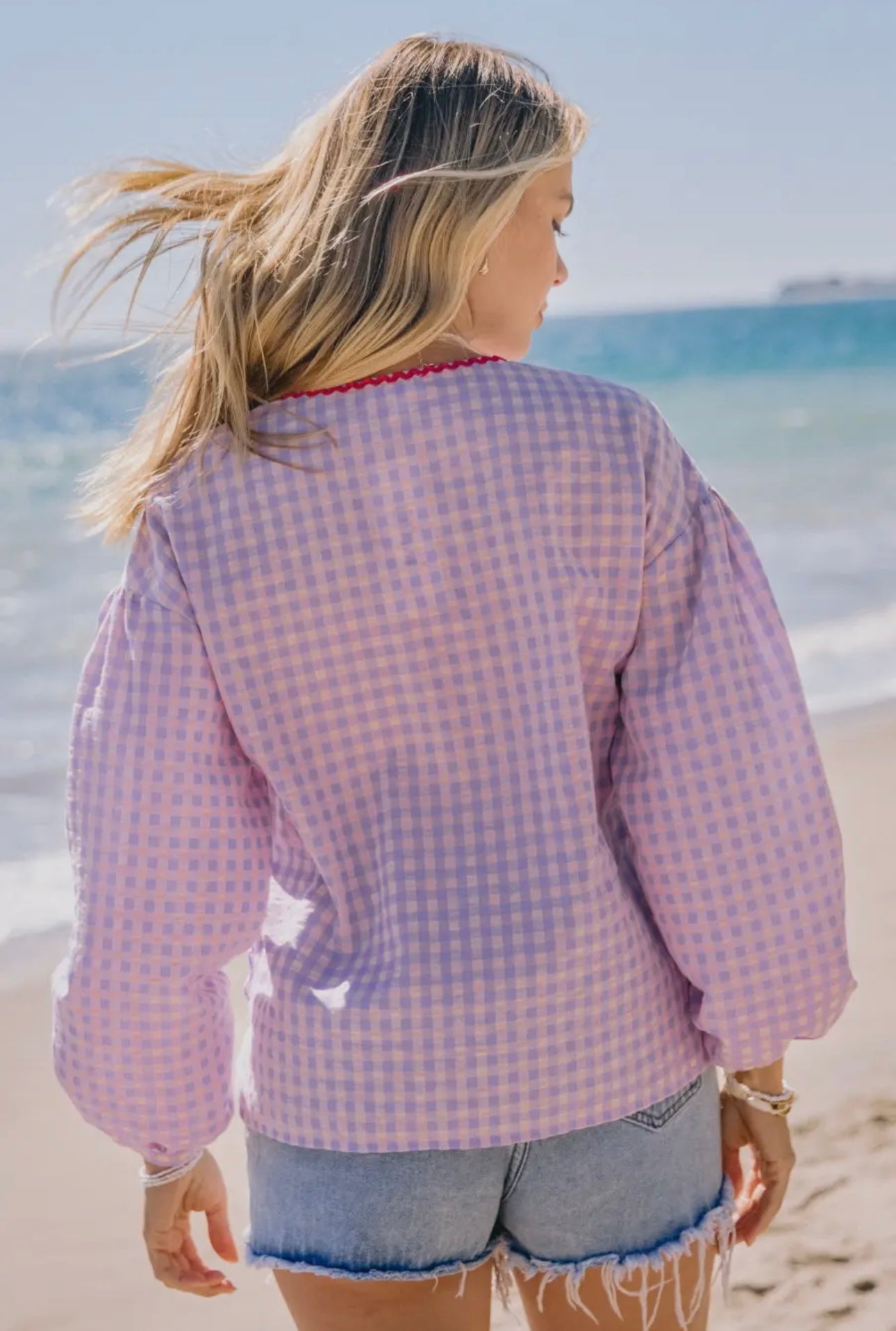 In Love Gingham Front Tie Top