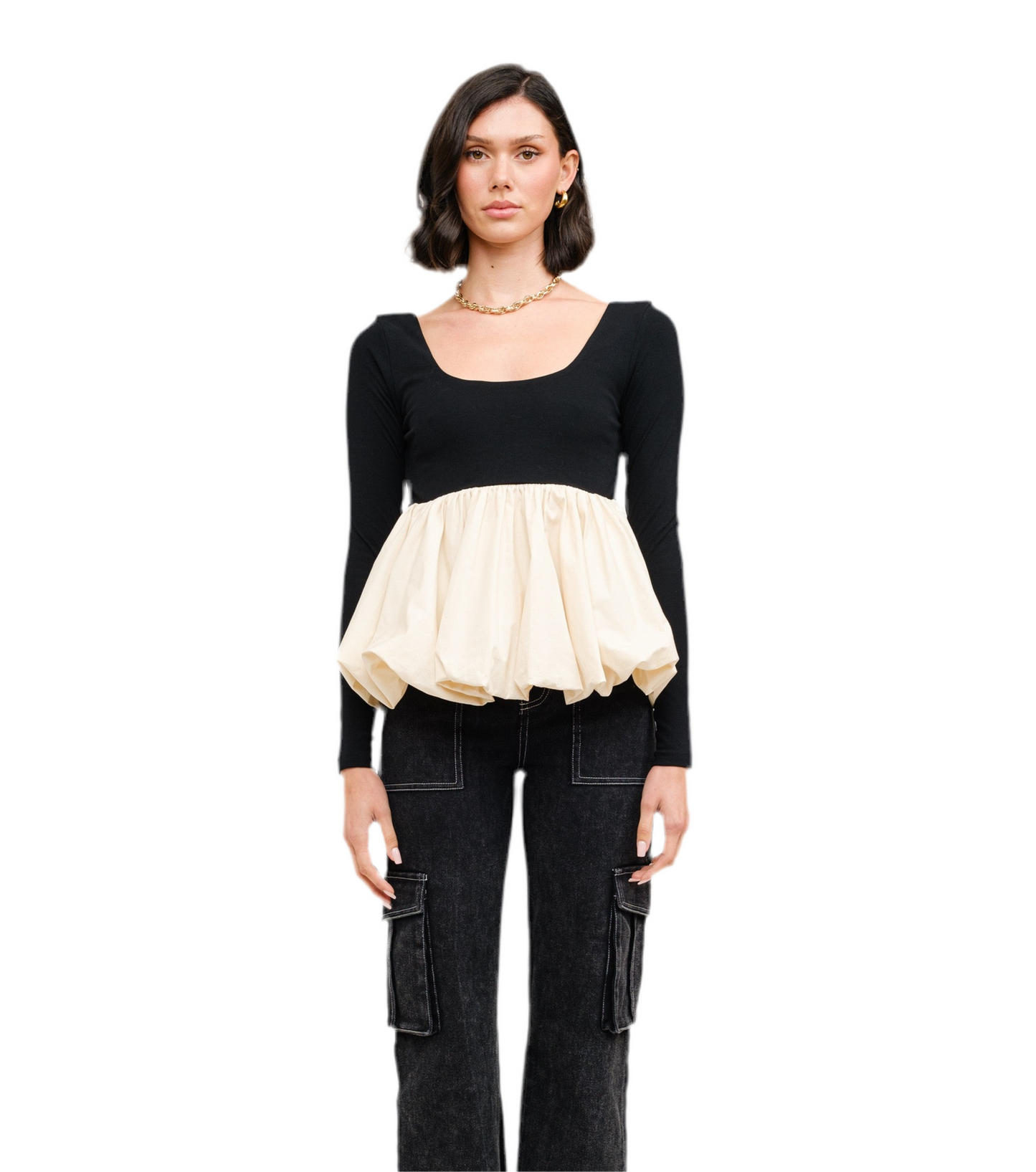 Black & Cream Bubble Top