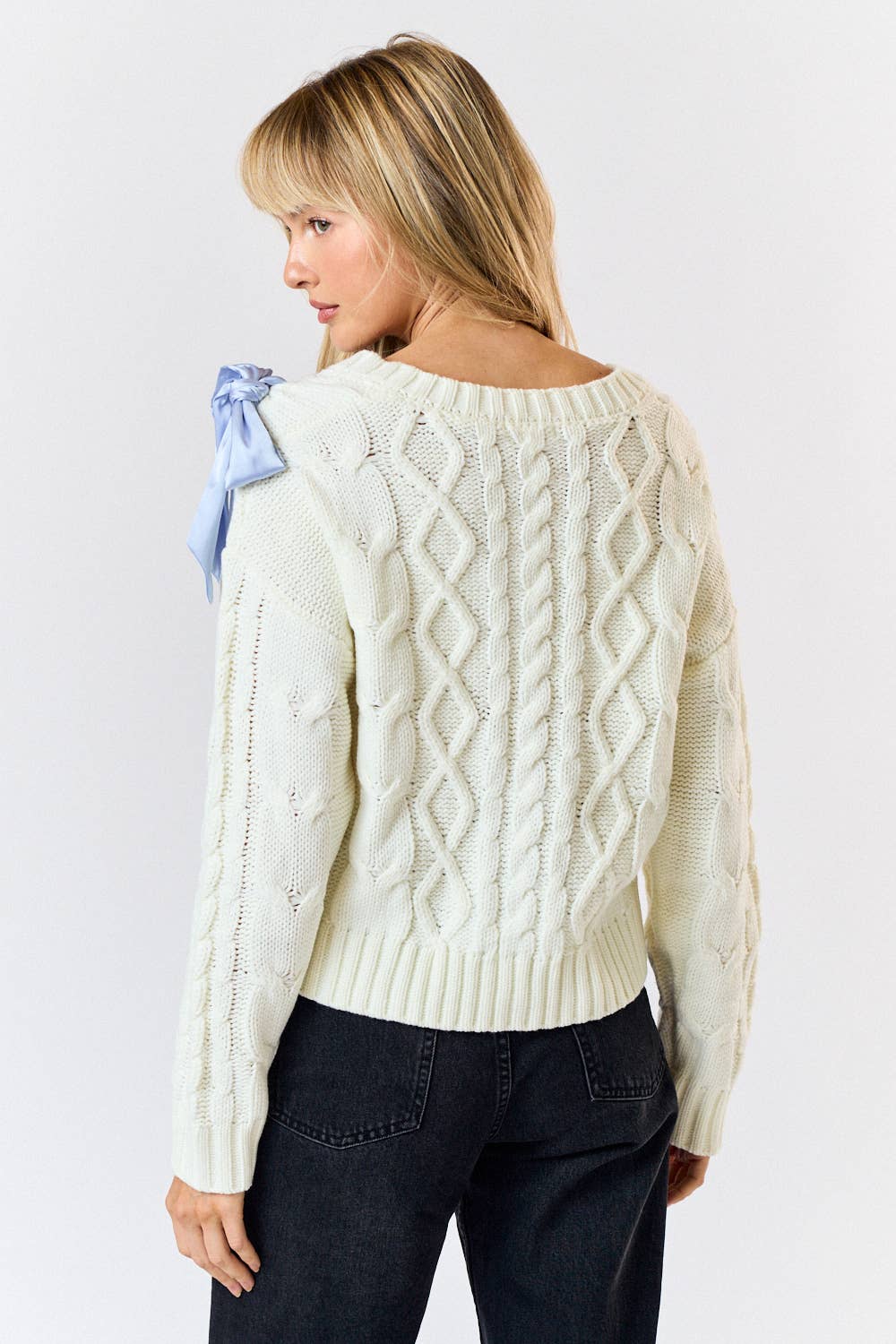 Cream & Blue Ribbon Sweater