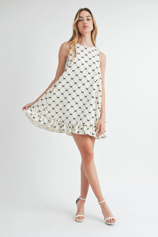 Black & Cream Ruffle Bow Dress