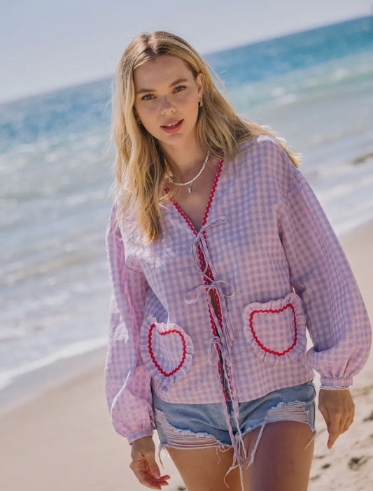 In Love Gingham Front Tie Top