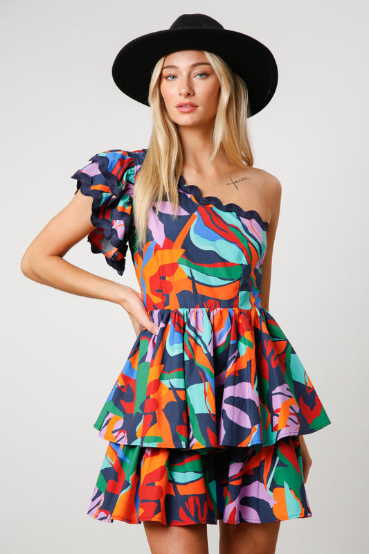 TIARA ONE SHOULDER RUFFLE DRESS