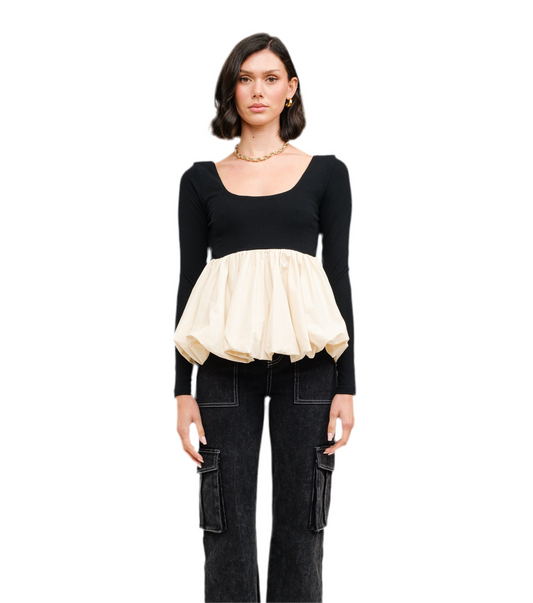 Black & Cream Bubble Top