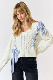 Cream & Blue Ribbon Sweater